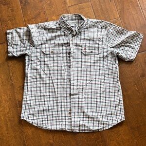 Carhartt Men's Green and Brown Plaid Button Down Shirt